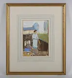 Alan Lambirth, Figures in a garden, gouache