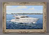 Edward Hersey, Motor cruise boat off the coast, oil on canvas