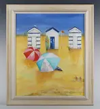 Brenda Brooks, Beach huts, oil on canvas-board