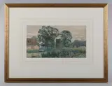 Robert Winchester Fraser, River scene with trees and church tower beyond, watercolour