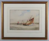 Frederick James Aldridge, Fishing boats off the coast, watercolour