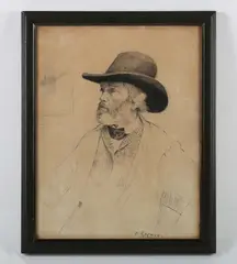 Walter Greaves, Portrait of Thomas Carlyle, pen, ink and grey wash