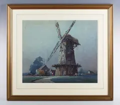 George Ayling, Surrey windmill, watercolour