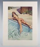 Wilfred Glyndon May, Poolside nude, watercolour
