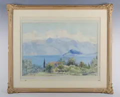 John Varley III, Italianate lake scene, watercolour