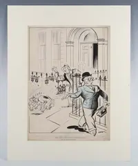 Joseph Lee, London Laughs: ‘Australian Coronation Contingent’; ‘Smithfield’; ‘London Gardens Association’; ‘Royal College of Vetinerary Surgeons’, four original cartoons, pen, ink and wash