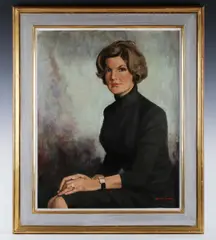 Arthur Ferrier, Three-quarter length portrait of a lady, seated, wearing a black polo neck sweater, oil on canvas
