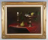 Jozsef Molnar, Still life of fruit, tazza and candlestick, oil on canvas