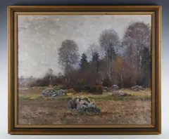 Lindorm Liljefors, Wooded landscape, oil on board