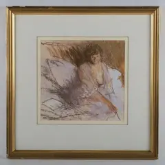 Bernard Dunstan, Woman in a Neglige, pastel