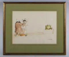 Graham Clark, Artist and model, watercolour