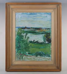 Eric James Mellon, Landscape, probably Shore Road, Bosham, oil on board