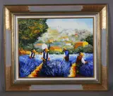 Vittore Gandini, Labourers in a lavender field, acrylic on canvas