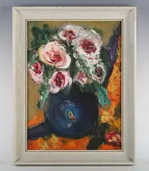 William de Belleroche, Bousquet des Fleurs’: still life, oil on board