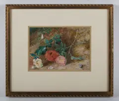 William Henry Hunt, Still life of dog roses on a bank, watercolour