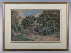 John Blake McDonald, Figures on a bridge, watercolour