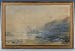 Samuel Philips Jackson, Beach scene with figure and dog, 1880, watercolour