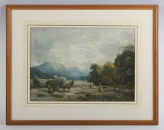 William Manners, Farm labourers in a hay field, watercolour and gouache