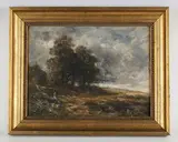William Stewart MacGeorge, Figure seated in a landscape, oil on panel