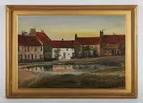Joseph Fulleylove, Heighington': two views of a village green with houses and pond, a pair, oil on board