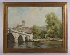 Robert T. Mumford, The Thames at Richmond Bridge; Park scene with lake, a pair, oil on board