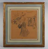 Raymond Moreau Crosby, The Stroller, charcoal and pencil