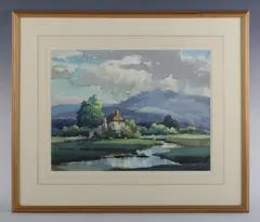 George Ayling, Landscape with house, watercolour