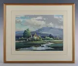 George Ayling, Landscape with house, watercolour
