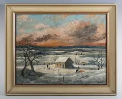 George Bissill, Figures in a winter landscape, oil on canvas