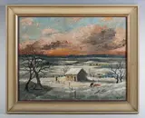 George Bissill, Figures in a winter landscape, oil on canvas