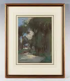 William Lee Hankey, View of a tree-lined road with two female figures and houses beyond