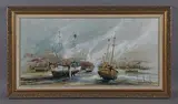 Ben Maile, West Country trawlers, oil on canvas