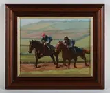 Frank L. Geere, On the Gallops. The Downs Stables, Findon, oil on board