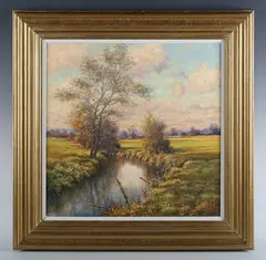 Mervyn Goode, Old Fence Posts on the Riverbank: November, oil on canvas