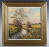 Mervyn Goode, Old Fence Posts on the Riverbank: November, oil on canvas