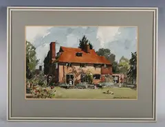 Edward Wesson, View of a house, possibly Pilgrim Cottage, Guildford, watercolour