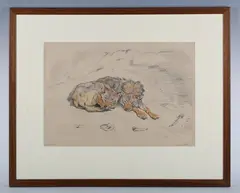 Ernest Henri Griset, Common Wolf': study of two wolves resting, pencil and crayon