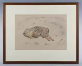 Ernest Henri Griset, Common Wolf': study of two wolves resting, pencil and crayon