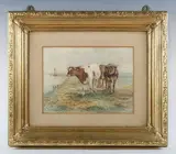 Paul Frenzeny, Cattle in a coastal landscape, watercolour