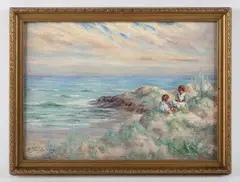 John C. Gray, Children on the shore, oil on canvas