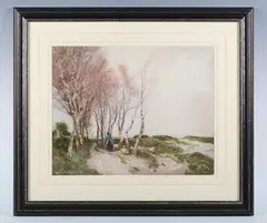 William Tatton Winter, Sheep and shepherdess beneath a clump of trees, watercolour