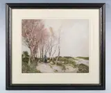 William Tatton Winter, Sheep and shepherdess beneath a clump of trees, watercolour