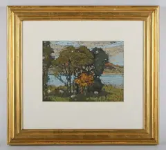 James Wright, Lakeside trees, pastel
