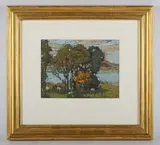 James Wright, Lakeside trees, pastel