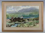 Marshall C. Hutson, Stacking Turf, Caragh Lake' (Ireland), watercolour