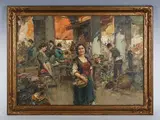 Giacomo Pittoz, Market Scene in Madrid, oil on canvas