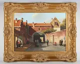 Jan Beekhout, Street scene with figures, oil on panel