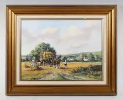 Alan King, End of an English Harvest'; 'Cottages of English Counties: Gloucestershire'; 'Welcome Back', three, two oil on canvas