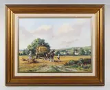 Alan King, End of an English Harvest'; 'Cottages of English Counties: Gloucestershire'; 'Welcome Back', three, two oil on canvas