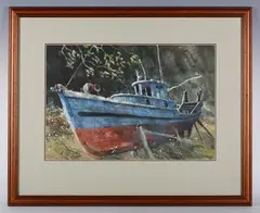 Old Blue Jay’: study of a boat by James Stanford (Stan) Perrott, watercolour, sold May 2025